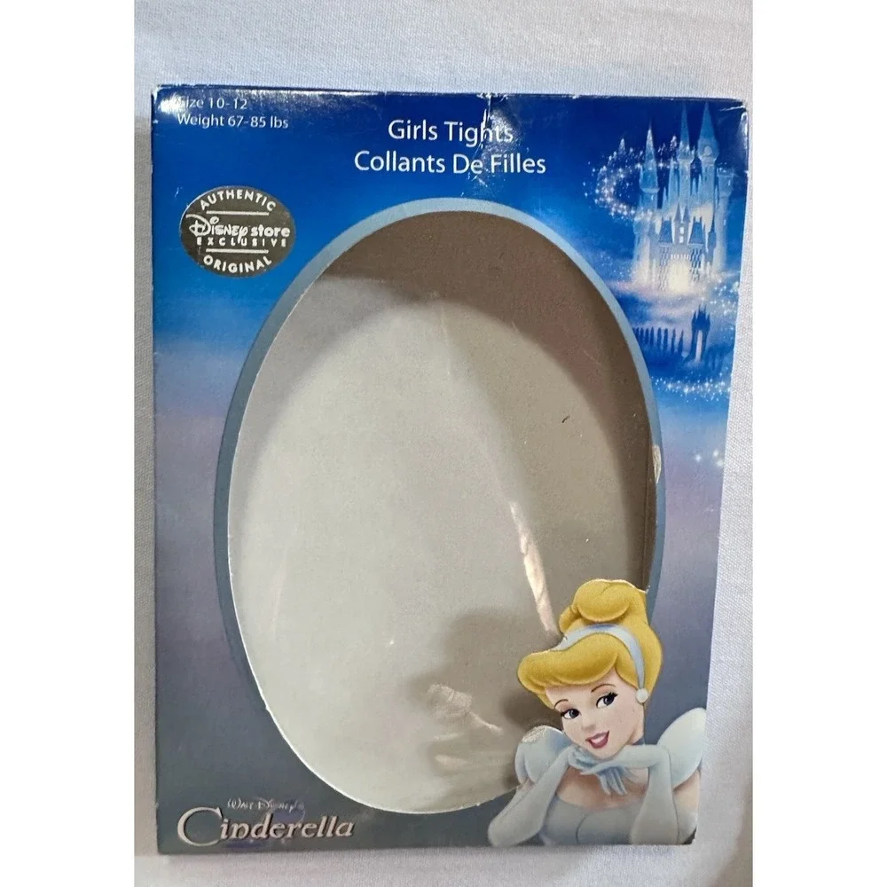 Disney Store Girls' Silver Glitter Stars‎ Printed Nylon Tights 10-12 Cinderella